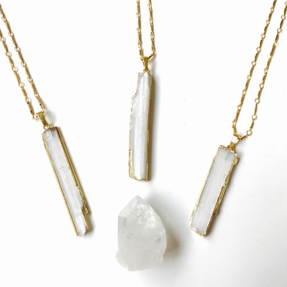 Bondhu Jewelry - Raw Selenite Stick Dipped in 14K Gold Necklace